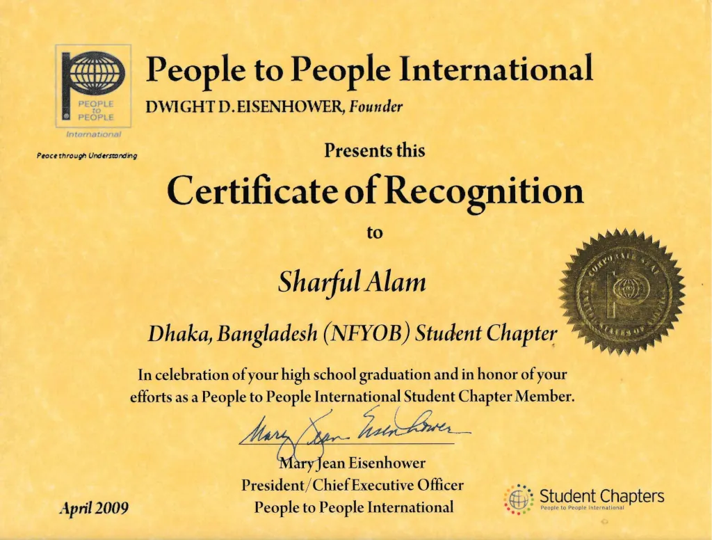 Certificate on People to people international -Usa Certificate on People to people international -Usa
